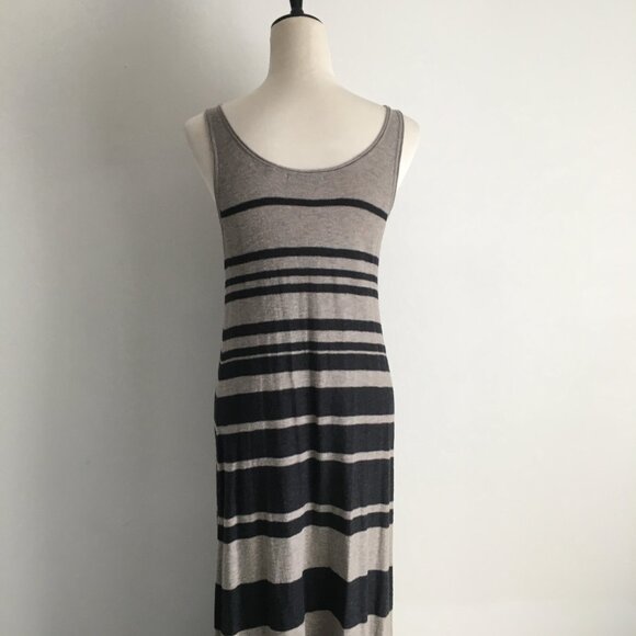 VINCE Taupe Dark Gray Striped Sleeveless Knit Maxi Dress - Picture 8 of 10